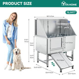 YITAHOME 50" Dog Grooming Tub 304 Stainless Steel Professional Dog Bathing Station w/Ramp, Floor Grate, Faucet, Dog Bathtub for Large, Medium, Small Pets Left Door, Dog Washing Station for Home YITAHOME