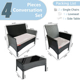 PatLoom 4-Piece Outdoor Furniture Set,Dark Brown Rattan Wicker Patio Sofa,Elegant Patio Conversation Set with Glass Top Coffee Table for Garden, Backyard, Poolside, Balcony (Beige Cushions) PatLoom