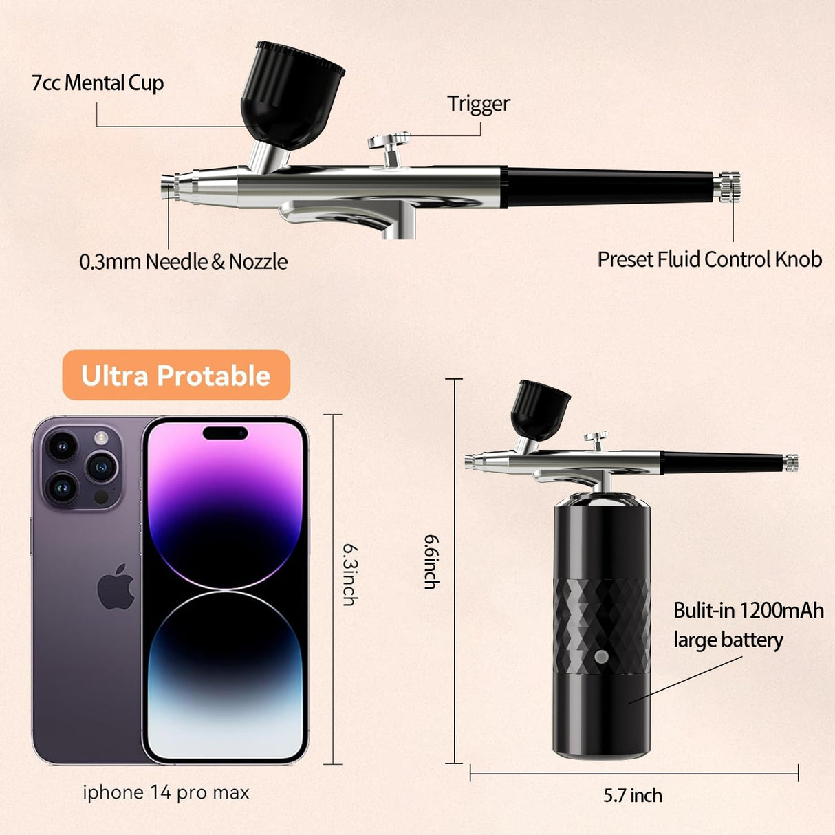 Airbrush Kit Rechargeable Cordless Airbrush Compressor Portable Handheld Airbrush Air Brush for Model Painting,Nail Art,Cake decoration,Makeup, Barber (Black) crpen