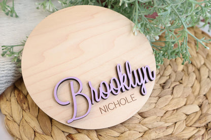 Baby Name Announcement Disc, Custom Newborn Baby Name Hospital Photo Prop, 30 Colors, Personalized Welcome New Baby Name Sign For Hospital - WoodArtSupply