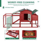 Magazoopet 79" L Chicken Coop with Run, Mobile Chicken Hen House with Nesting Boxes, Wheels, Outdoor Indoor Rabbit Hutch, Poultry Cage for Chickens Ducks Bunny with Removable Tray, Ramp (Red) Magazoopet