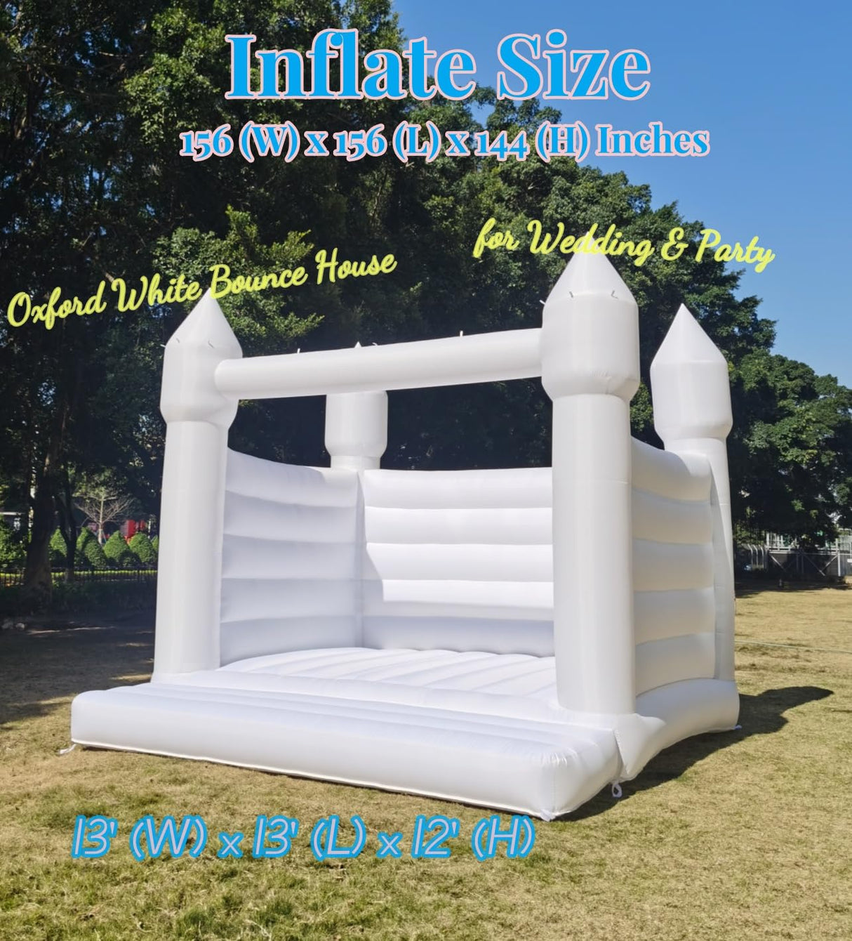 White Bounce House, Oxford Fabric Bounce House Castle with Blower ，Perfect for Kids, Family, Wedding (13x13x12FT, Weddings) GZYSINFLA