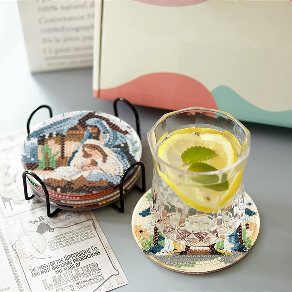 Yijingtop 8PCS Jesus Diamond Art Coasters Kits,Religion Diamond Painting Coasters with Holder,Small Diamond Art Kits for Adults,Crystal Gem Art Kits for Home Wall Decor Yijingtop