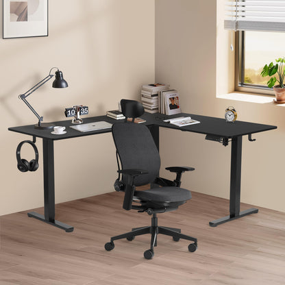 L Shaped Standing Desk Adjustable Height, Dual Motor Corner Electric Standing Desk, 63 x 55 inch Home Computer Office Desk with 3 Memory Preset Controller, Sit Stand Gaming Computer Desk, Bla - WoodArtSupply