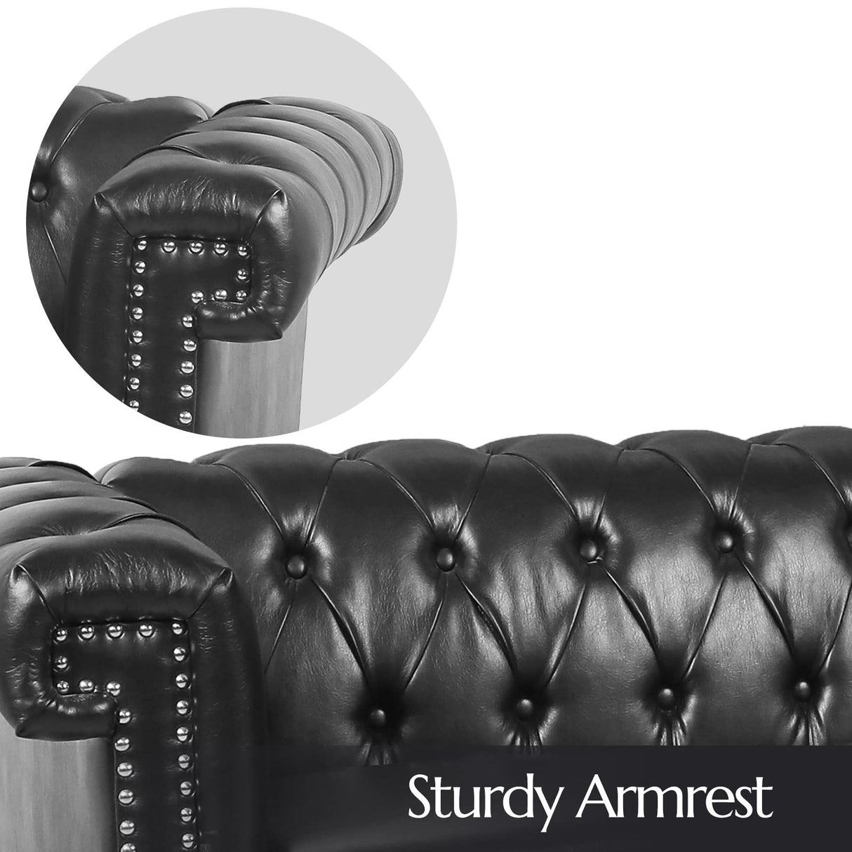 Vaztrlus Chesterfield Sofa Black Faux Leather Couches for Living Room, Deep Seat Comfy 3-Seater Oversized Couch Button Nailhead Tufted Classic Couches for Bedroom, Office Easy to Assemble Vaztrlus