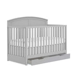 Dream On Me Storybrooke 5 in 1 Convertible Crib with Under Drawer in Pebble Grey, JPMA & Greenguard Gold Certified, Made of Sustainable Pinewood, Non-Toxic Water-Based Paint Finish Dream On Me