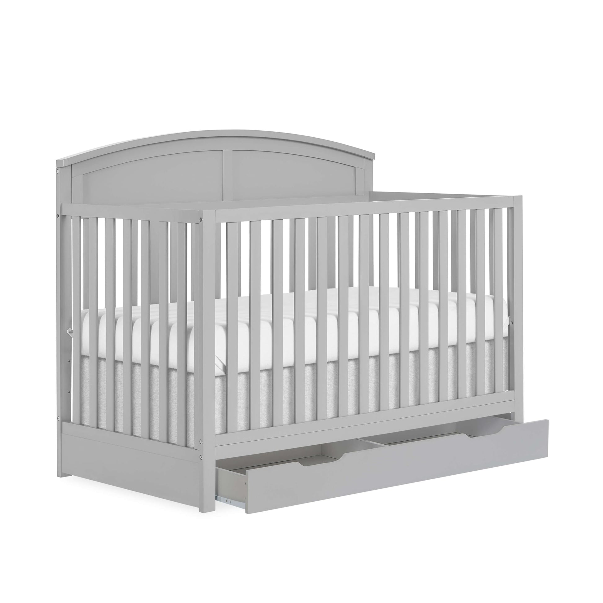 Dream On Me Storybrooke 5 in 1 Convertible Crib with Under Drawer in Pebble Grey, JPMA & Greenguard Gold Certified, Made of Sustainable Pinewood, Non-Toxic Water-Based Paint Finish - WoodArtSupply