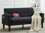 TYBOATLE Sofa Couch 62" W Loveseat w/ 2 USB Charger Ports & 2 Cupholders, Mid-Century Modern Black Faux Leather Tufted Small Love Seat Couches for Office,Compact Living Room,Bedroom,Apartment,Dorm TYBOATLE