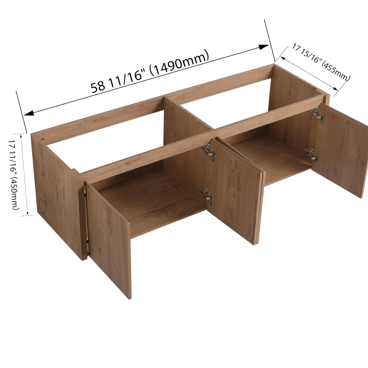 60" Floating Bathroom Vanity,60 Inch Bathroom Vanity Without Top Sink,Modern Floating Vanity Cabinet,Brown Wall Mounted Cabinet with Soft Closing Doors,Plywood(Sink Basin Not Included) WoodArtSupply