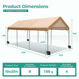 MIXPATIO 10 x 20 ft Heavy Duty Carport Car Canopy, Portable Car Port Garage Party Tent, Galvanized Car Shelter All Weather with Reinforced Steel Frame for Car, Boat, Beige MIXPATIO