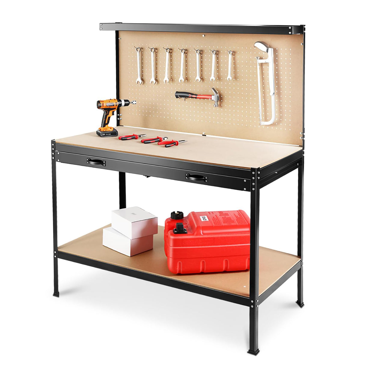 PULLAFUN 63 Inch Work Benches,Work Table 300Lbs Load Capacity Heavy Duty MDF Wood Desktop Work Table for Garage, Workshop, Office and Home PULLAFUN