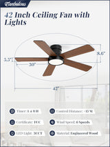 Fanbulous 42 Inch Ceiling Fans with Lights and Remote,Outdoor Indoor Modern Flush Mount Ceiling Fan with 3CCT 6-Speed Quiet DC Motor,Black Small Low Profile Ceiling Fan for Bedroom Living Room Office Fanbulous