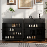 ChooChoo Shoe Cabinet with Doors, 4-Tier Shoe Storage Cabinet with Drawer and Shelves, Wooden Shoe Rack Organizer for Entryway, Hallway, Closet, Black ChooChoo