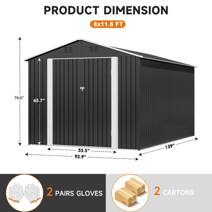 Polar Aurora 8 x 12 FT Outdoor Storage Shed, Metal Garden Shed with with Updated Frame Structure, Tool Sheds for Backyard Garden Patio Lawn Black - WoodArtSupply