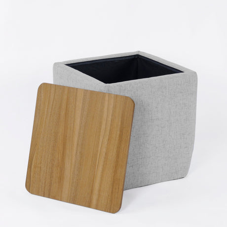 HomePop Home Decor Storage Ottoman with Wood Top|Upholstered Modern Square Storage Ottoman with Storage for Living Room & Bedroom, Gray Woven HomePop
