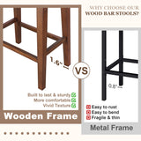 PrimeZone Counter Height Bar Stools Set of 2 - Backless Saddle Barstools with 4.3" Thick Upholstered, Nailhead Trim Linen Fabric & Solid Wood Legs, 26 Inch Counter Stools for Kitchen Island, Beige PrimeZone