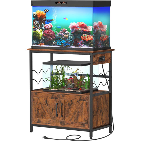 Snughome Aquarium Stand, Fish Tank Stand with Cabinet for Fish Tank Accessories Storage, Metal Fish Tank Stand 29.92" x 16.53" x 32.87", Rustic Brown