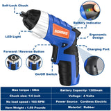 Electric Screwdriver, SORAKO Cordless Screwdriver Rechargeable 4V Max, Power Screwdriver with LED Light, 1300mAh Battery Screwdriver 6 Nm 30 PCS Screw Gun Accessories for Home DIY, Car Repair SORAKO