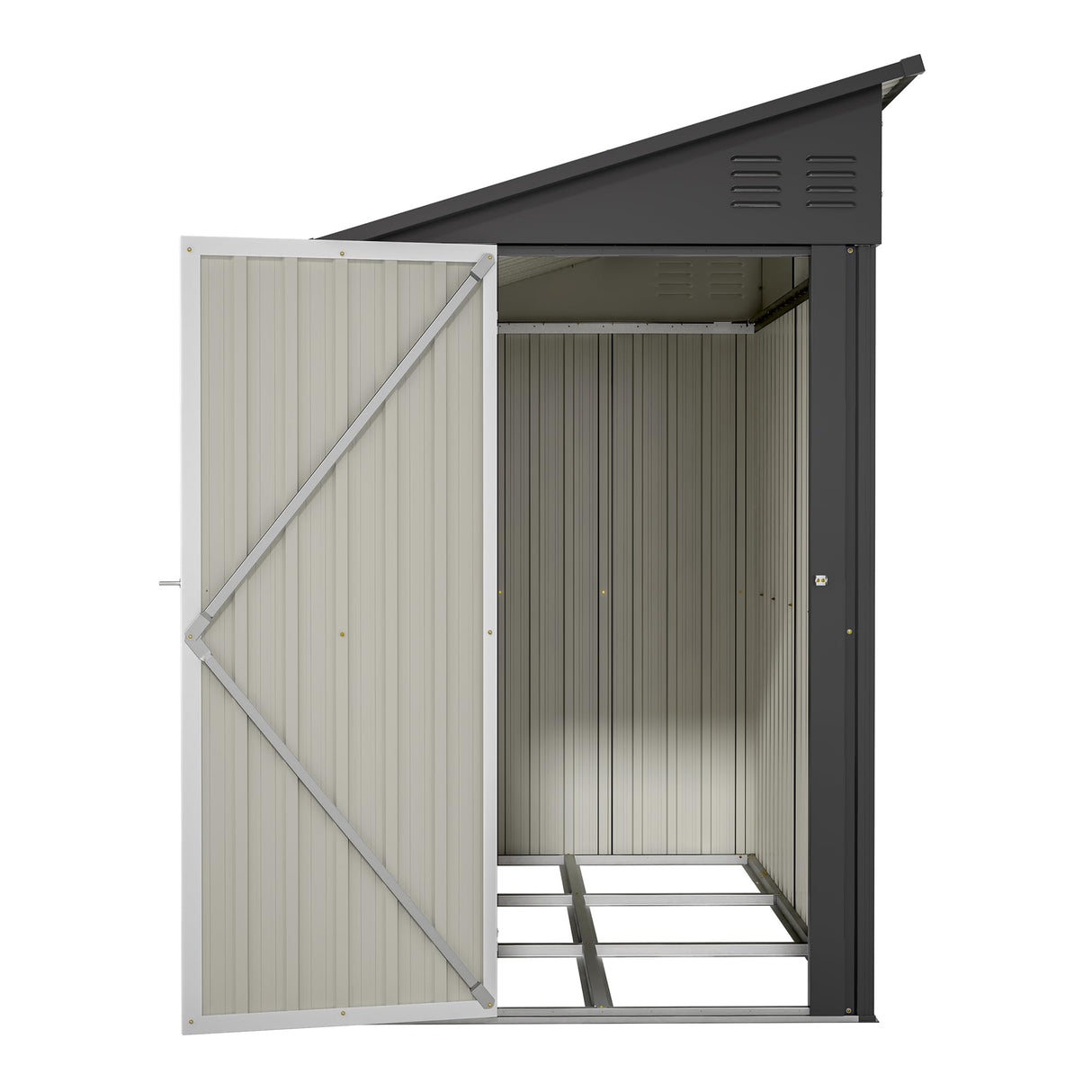 Anranni 4×8 Ft Lean to Shed with Floor, Metal Outdoor Storage Shed, 0.25mm Galvanized Steel Metal Garden Shed Waterproof with Lockable Door for Backyard, Patio, Garden, Black Anranni