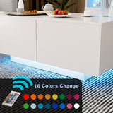 IKIFLY Modern White LED Coffee Table w/4 Drawers, High Glossy Center Table with 16 Colors LED Lights for Home Living Room IKIFLY