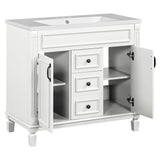 Merax 36” Bathroom Vanity with Sink, Freestanding Single Bathroom Sink Vanity Cabinet Set with 36” Countertop & Integrated Sink, 2 Doors & 2 Drawers (Sink Cabinet Only, White) Merax
