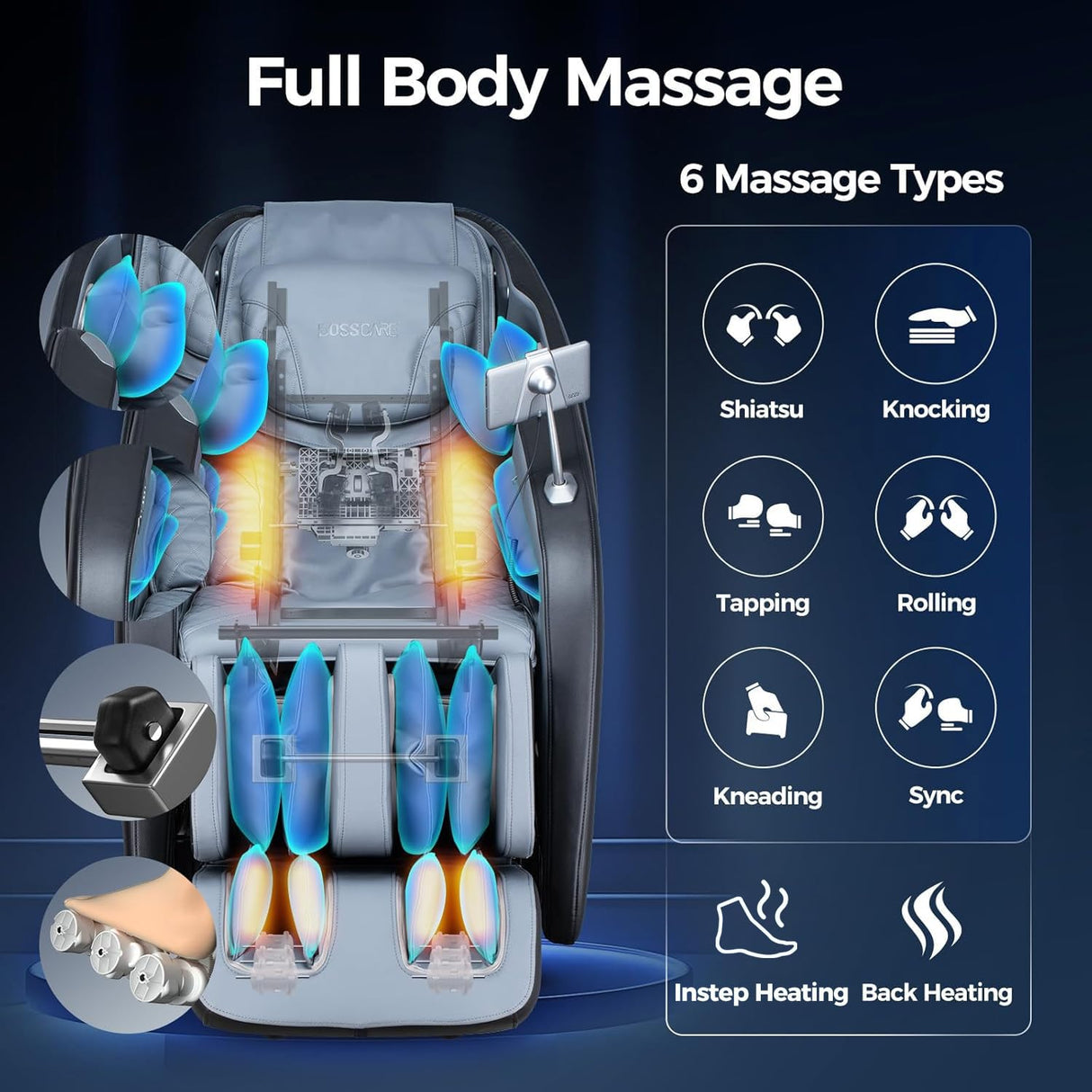 BOSSCARE 2025 4D Massage Chair Full Body Zero Gravity Shiatsu Messager Chair-SL Track AI APP Body Scanning Heating Back Foot Recliner-Massaging Chairs for Office Home BOSSCARE