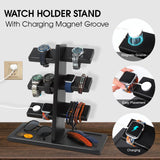 Xnwouco Watch Stand for Men, Watch Display Stand with Charger Groove, Wooden Watch Holder Stand, Jewelry Holder Organizer for Rings, Jewelry, Coins Bracelets, Great Gifts for Men Women, Black Xnwouco