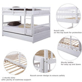 WIILAYOK Full Over Full Bunk Bed with Trundle, Convertible to 2 Full Size Platform Bed, Full Size Bunk Bed with Ladder and Safety Rails for Teens, Adults, White WIILAYOK