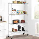 YRLLENSDAN Storage Shelves with Wheels, Heavy Duty 4 Tier Garage Storage Rack, Adjustable Wire Shelving Unit, Metal Shelf Organizer for Pantry, Kitchen, Basement, 36" W x 14" D x 62" H, Chrome YRLLENSDAN