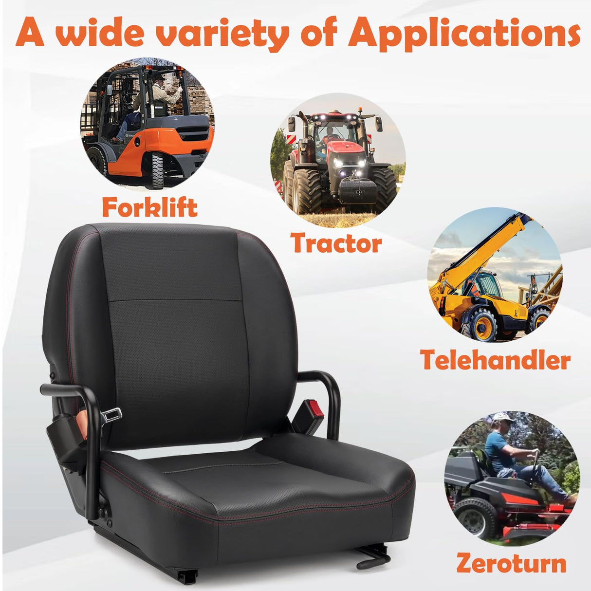 SEATIN Universal Forklift Seat,Tractor Seat,with Hip Restaint,Micro Switch and Safety Belt,for Tractor,Mower,Skid Loader,Telehandler,Backhoe,Excavator Dozer… SEATIN