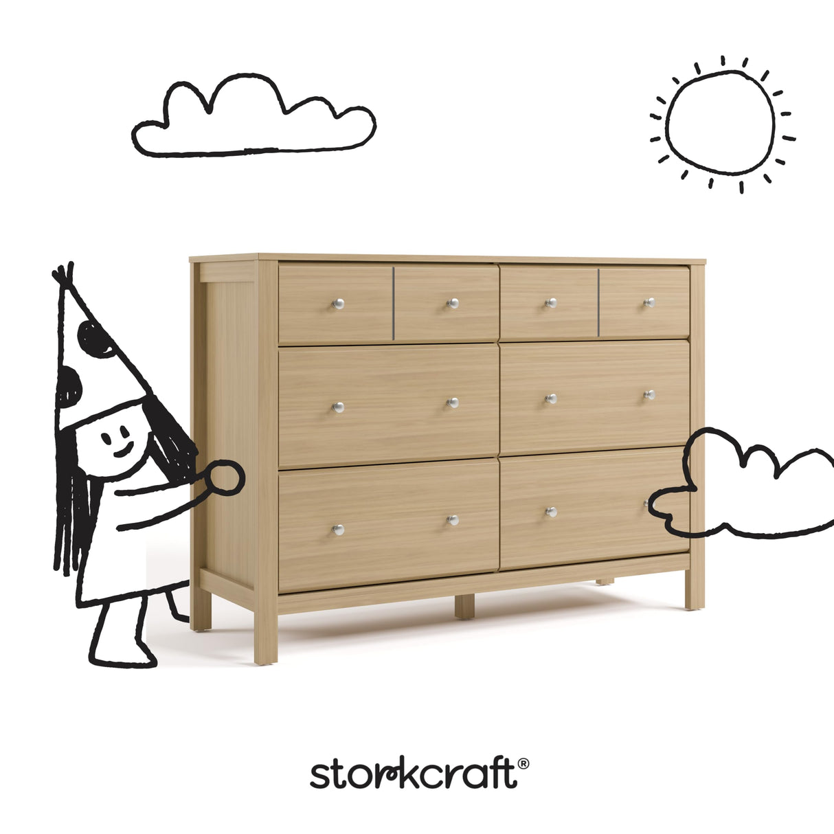 Storkcraft Horizon 6 Drawer Dresser (Driftwood) – GREENGUARD Gold Certified Dresser for Nursery & Kids’ Room, Modern Storage with Interlocking Drawer System Storkcraft