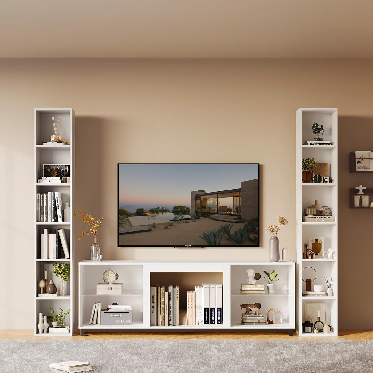 oneinmil 71.5" Tall Narrow Bookshelf, 6-Tier Cube Display Rack, Modern Corner Bookshelf with Storage Space, CD Storage Cabinet for Home Office (White 1 Pack, 6-Tier) oneinmil