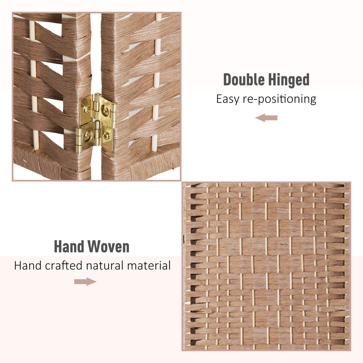 HOMCOM Room Divider, 3 Panel Folding Privacy Screen, 6FT Tall Portable Wicker Weave Partition Wall Divider for Bedroom, Home Office, Natural HOMCOM