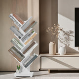 ruboka Tree Bookshelf,Retro Floor Standing Bookcase Display for CDs/Magazine/Books,Small Bookshelf for Bedroom,Living Room,Office,Balcony,Brown Storage Shelves (White, 9 Tier) ruboka