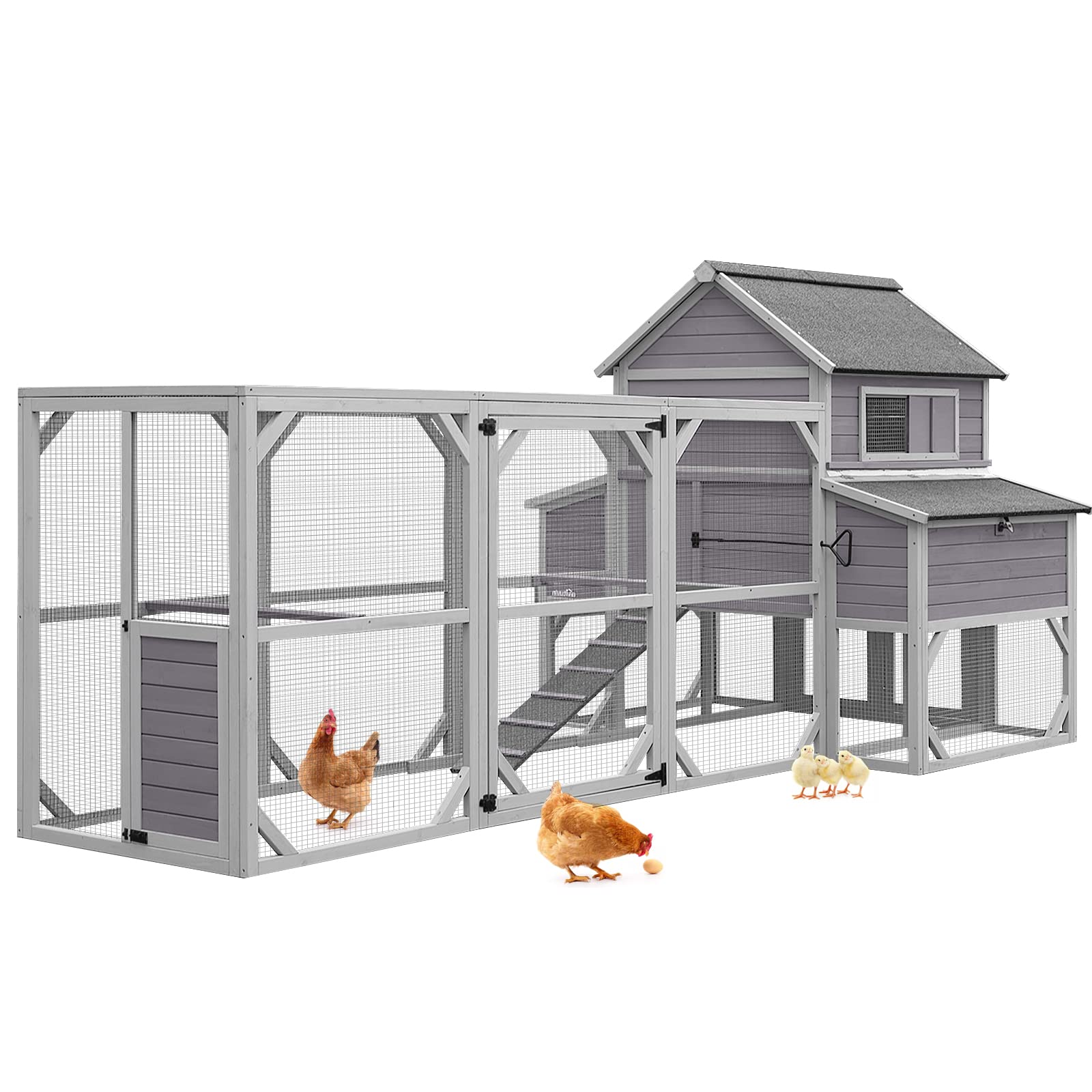 Aivituvin Chicken Coop for 10 Chickens Large Chicken House with Two Nesting Boxes Outdoor Hen House Wooden Poultry Cage with Run 55ft² - WoodArtSupply