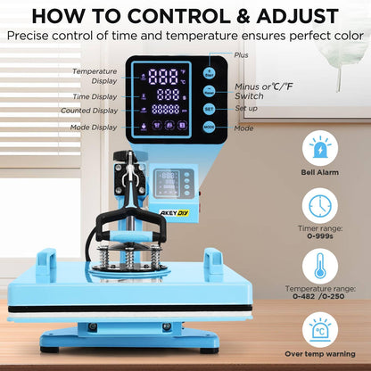 WHUBEFY Heat Press,15x15 Shirt Press Machine 8 in 1 with 30Oz Tumbler Attachment Sublimation Machine Digital Slide Out Sublimation Heat Transfer Machine, Heat Press for T-Shirts Mugs Caps Plates,1400W