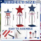 4th of July Tiered Tray Decor Wooden Star Set, 3 Pcs Memorial Day Table Decorations, Rustic Patriotic Tabletop Home Decor, Red White and Blue Decorations for Home (Retro) Hedeey