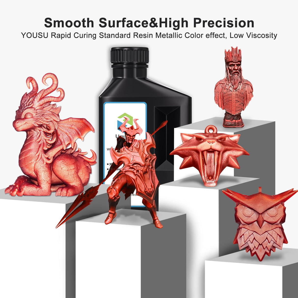 YOUSU 3D Printer Metallic Resin,Fast Curing 3D Metal Printing Resin 1KG, Magical Metallic Effect Photopolymer Resin for LCD DLP 3D Printing (1000g,Metal Copper) Yousu