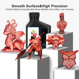 YOUSU 3D Printer Metallic Resin,Fast Curing 3D Metal Printing Resin 1KG, Magical Metallic Effect Photopolymer Resin for LCD DLP 3D Printing (1000g,Metal Copper) Yousu