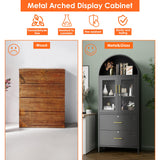 GangMei 2 Drawer Lateral File Cabinets for Home Office, 73 inch Tall Metal Arch Cabinet with Locking Glass Doors, Black Arched Bookcase with Drawers for A4/Letter/Legal File(Assemble Required) GangMei