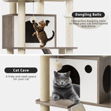 OUTGOODS 59-Inch Cat Tree with Litter Box Enclosure 2-in-1 Modern Large Cat Tower for Indoor Cats with Condo/Hammock/Scratching Post/Plush Perch/Caves, Wooden Hidden Litter Box Furniture, Grey OUTGOODS