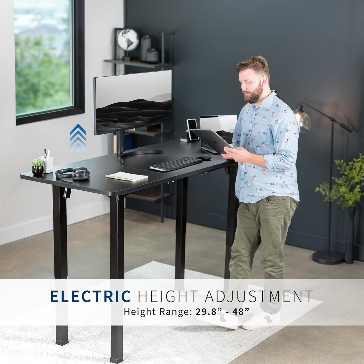 VIVO Electric Height Adjustable 71 x 30 inch Memory Stand Up Desk, Black Extra Deep Table Top, Black 4-Leg Dual Motor Frame, DESK-KIT-E4BB VIVO