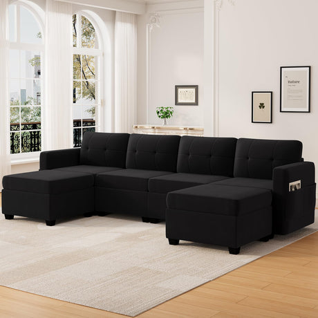 Wimarsbon Modular Sectional Sofa Convertible U-Shaped Sofa Couch 6 Seats Comfy Modular Couch with Storage Ottomans, Sectional Sofa Bed Set for Living Room Apartment & Lounge Wimarsbon