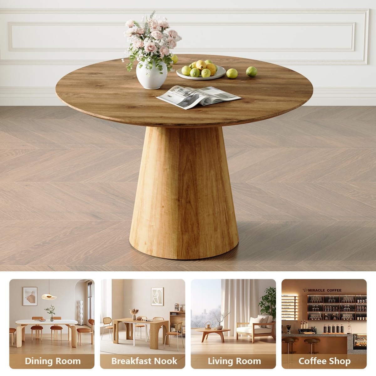 BAOPIN Round Dining Table, Small Round Dining Room Table 45 Inch, Round Kitchen Table, Wood Dining Table, Saving Space(Wood, 45'' Round Table) - WoodArtSupply