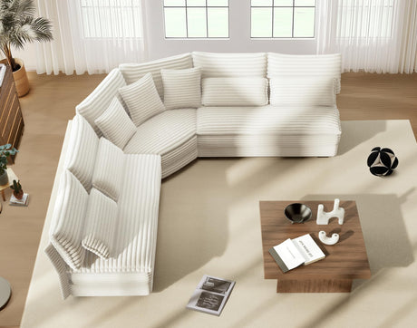 5-Seater Sectional Couch, 102" L-Shaped Corner Sofa, Oversized Corduroy Cloud Couch with 2-Layer Cushions for Living Room, Aparment (White) SUNWAVE