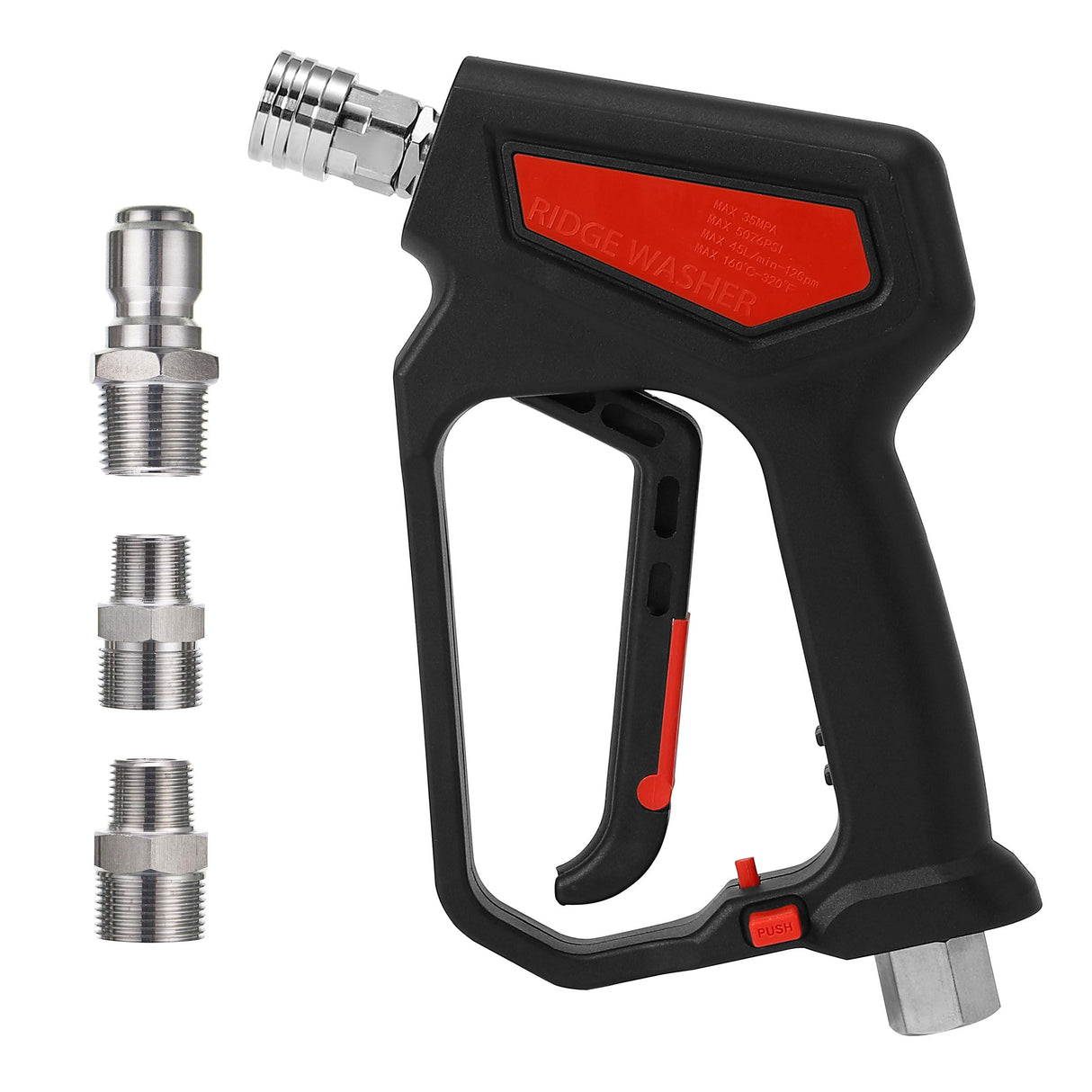 RIDGE WASHER Pressure Washer Gun 5000 PSI, 12 GPM, High Pressure Spray Gun with 1/4" Quick Connector, 3/8'' Quick Connect, M22-14 mm and M22-15 mm Fitting RIDGE WASHER