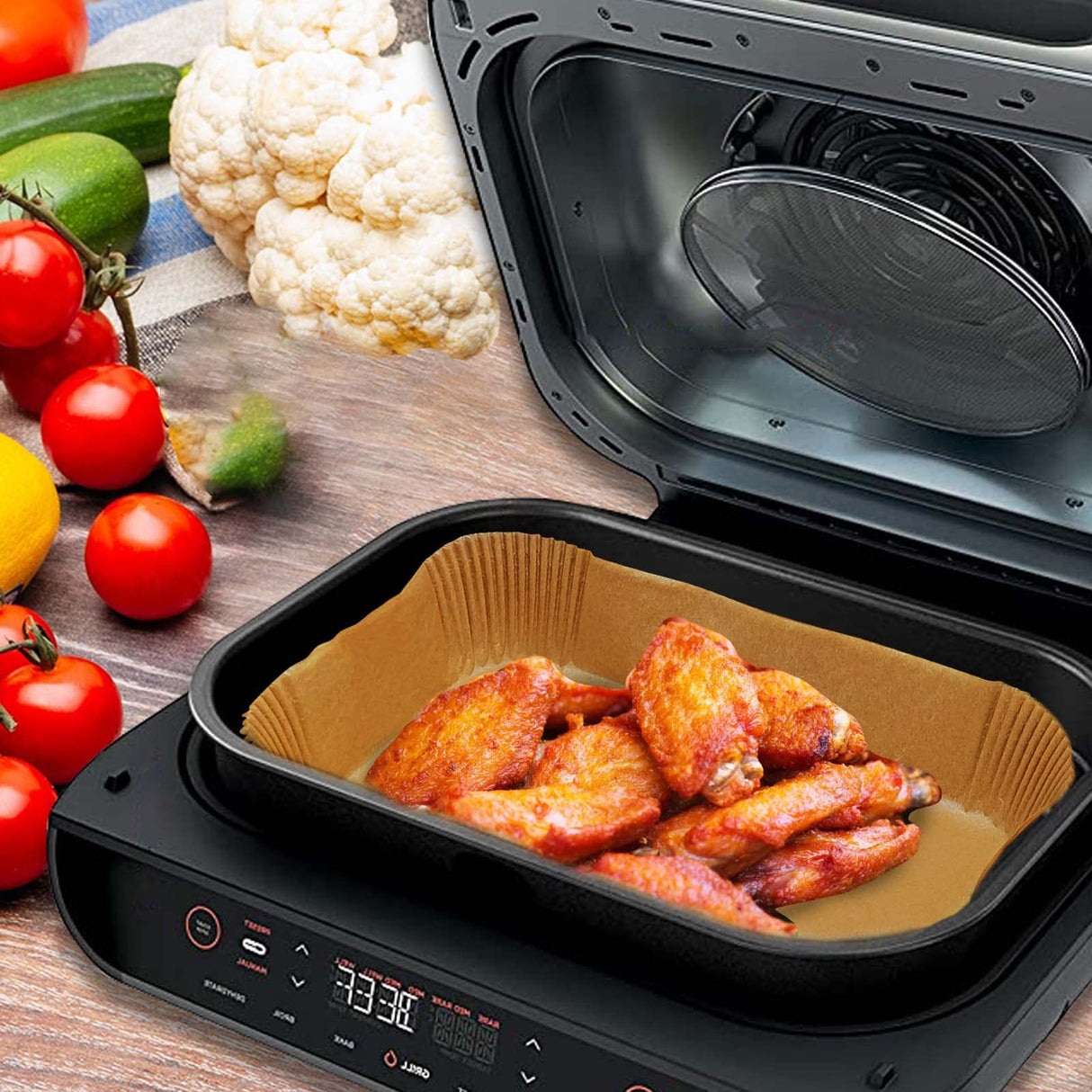 100Pcs Baking Paper Liners for Air Fryers - Rectangular Baking Sheets for Ninja Foodi Smart XL, DualZone & More Models - Air Fryer Accessories Palksky