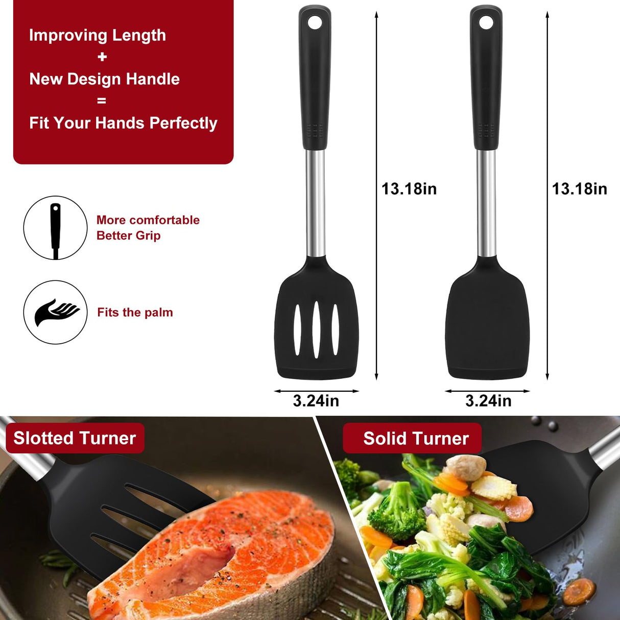 Silicone Spatula Turner Set, Premium Spatulas Silicone Heat Resistant Pack of 2 Kitchen Spatula for Nonstick Cookware, Solid & Slotted Rubber Spatula for Fish, Eggs, Pancakes, Wok, Cooking Utensils AcoWELL
