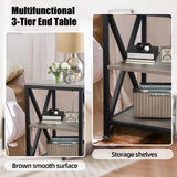 End Tables Living Room Set of 2, 16" D x 16" W x 24" H, Indoor Side Tables Living Room with Storage Shelf, Square End Table Set of 2, X-Shaped Night Stands for Bedroom, Farmhouse Wood End Tables, Grey TooCust