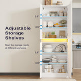 Furnify 71" Tall Pantry Storage Cabinet, Kitchen Pantry with High Gloss Doors, Modern Buffet Hutch Cabinet with Led Light and Adjustable Shelves for Dining Room, Living Room, White Furnify